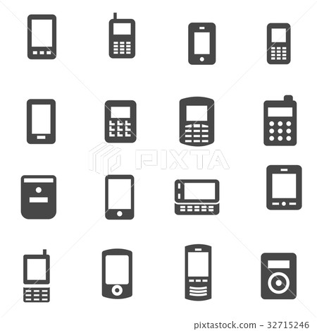 Vector black mobile icons set - Stock Illustration [32715246] - PIXTA