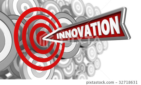 3d illustration of innovation arrow with target 3d illustration of innovation arrow with target 32718631