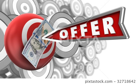 3d illustration of target sphere with offer arrow 32718642
