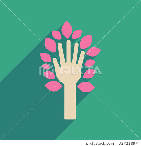 Flat web icon with long shadow leaves hand 32721897