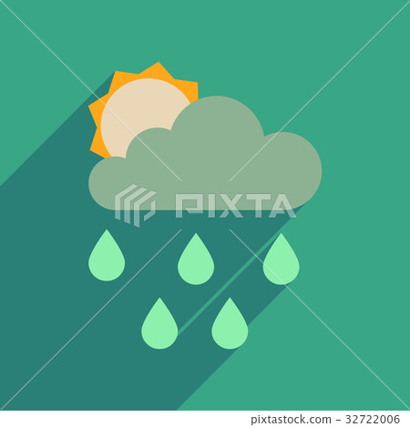 Flat web icon with long shadow sun clouds rain 32722006
