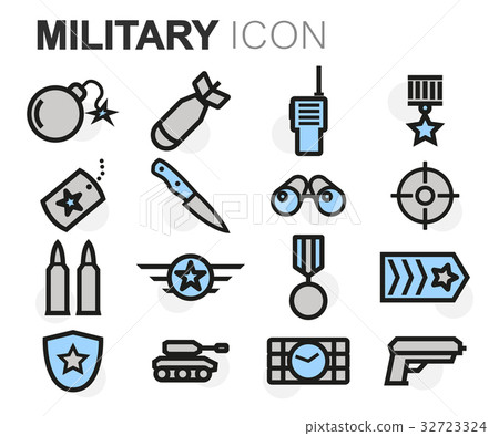Vector flat line military icons set 32723324