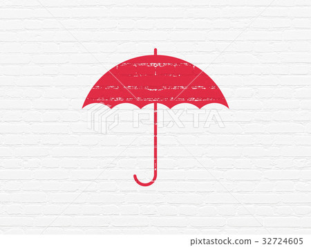 Protection concept: Umbrella on wall background Protection concept: Umbrella on wall background 32724605