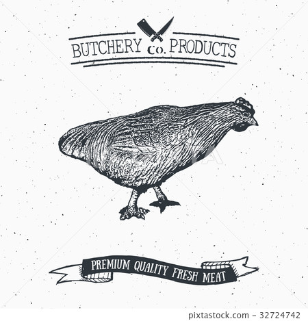 Butcher Shop vintage emblem, chiken meat vector 32724742