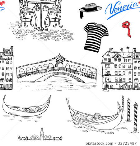 Venice Italy seamless pattern. Hand drawn sketch 32725487