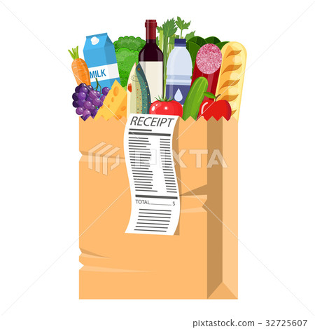 Paper shopping bag full of groceries products. 32725607
