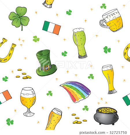 St Patrick's Day handdrawn doodle Seamless pattern St Patrick's Day handdrawn doodle Seamless pattern 32725750