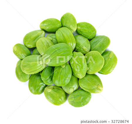 Parkia speciosa seeds or bitter bean on white 32728674