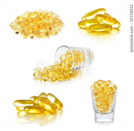 Omega 3 capsules from Fish Oil on white background 32728912
