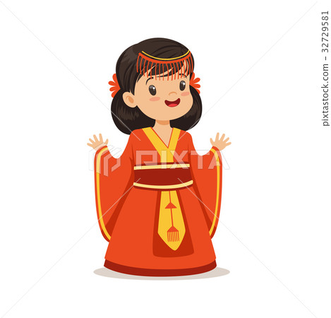 Smiling girl wearing red dress, national costume Smiling girl wearing red dress, national costume 32729581