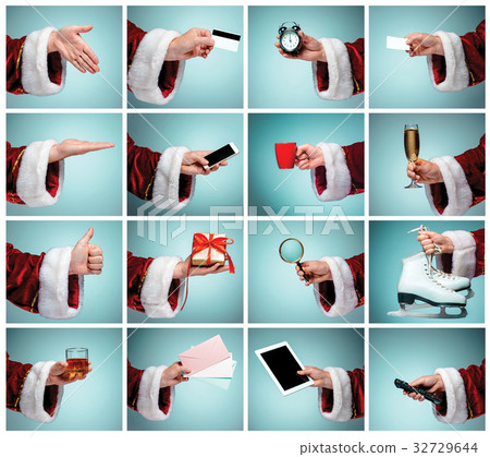 The collage from hand in costume Santa Claus The collage from hand in costume Santa Claus 32729644