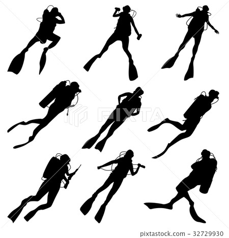 Set silhouettes of divers. 32729930