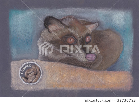 Pastel Drawn Illustration for Kopi luwak or Civet Coffee promotion. Asian palm civet or toddy cat. Pastel Drawn Illustration for Kopi luwak or Civet Coffee promotion. Asian palm civet or toddy cat. 32730782