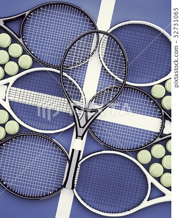 插圖素材: sporty,tennis,rackets,with,balls, blue, background