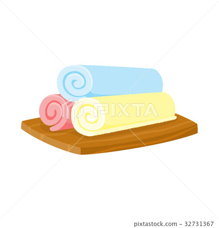 Three pieces of rolled up colorful towels on 32731367