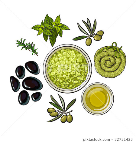 Spa salon accessories - stones, massage oil 32731423