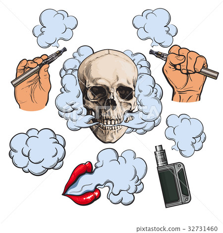 vape smoke machine Vaping related elements, symbols - smoking skull - Stock Illustration  [32731460]