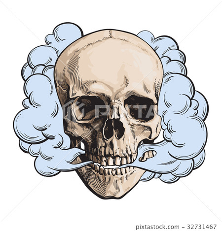 Smoke coming out of fleshless skull, death, mortal Smoke coming out of fleshless skull, death, mortal 32731467