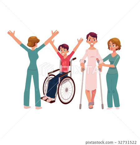 Medical rehabilitation, crunches and wheelchair 32731522