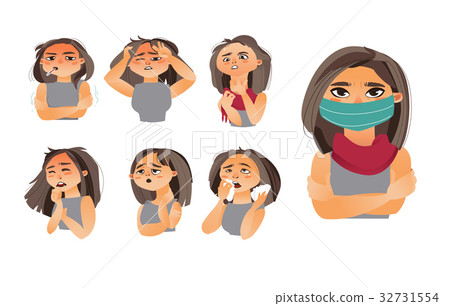 Female, woman head showing flu, influenza symptoms 32731554