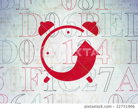 Time concept: Alarm Clock on Digital Data Paper Time concept: Alarm Clock on Digital Data Paper 32731906