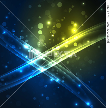 Energy lines, glowing waves in the dark, vector 32731909