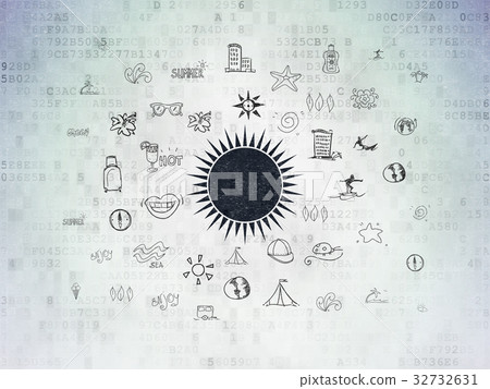 Tourism concept: Sun on Digital Data Paper 32732631