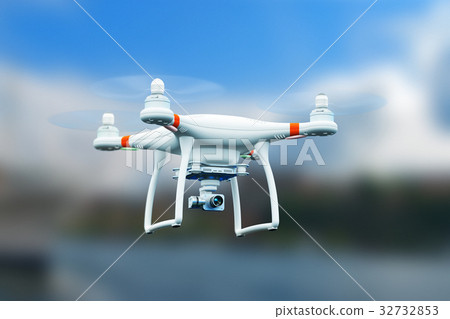 Quadcopter drone 4K video camera flying in the air Quadcopter drone 4K video camera flying in the air 32732853