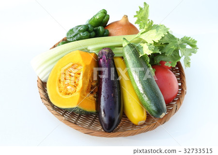 Raw vegetables of ratatouille filled with veggies, platter of summer vegetables Raw vegetables of ratatouille filled with veggies, platter of summer vegetables 32733515