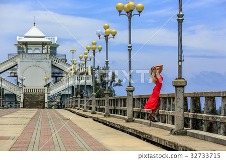 Young Woman Posing on The Sarasin Bridge Young Woman Posing on The Sarasin Bridge 32733715