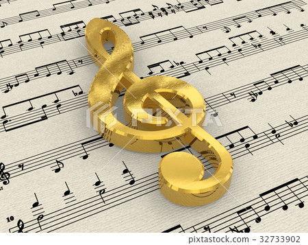 Golden treble clef on score paper 32733902