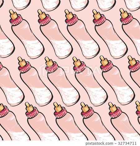 Baby bottle seamless pattern. Baby bottle seamless pattern. 32734711