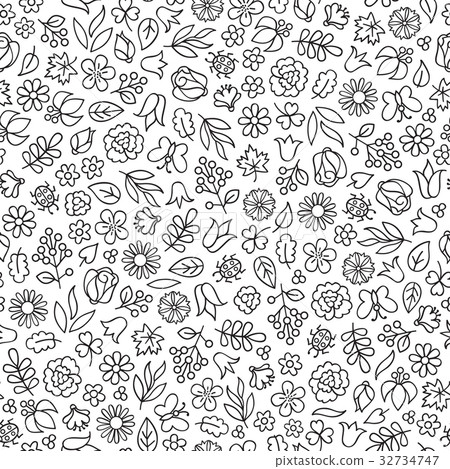 Flower icon tiled pattern. Floral leaves, flowers Flower icon tiled pattern. Floral leaves, flowers 32734747