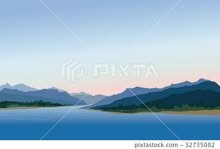 Mountain hill landscape Rural skyline Lagoon view Mountain hill landscape Rural skyline Lagoon view 32735082