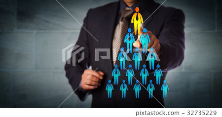 Recruiter Selecting Man Atop Corporate Hierarchy Recruiter Selecting Man Atop Corporate Hierarchy 32735229