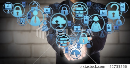 Manager Handing A Host Of Computing Icons 32735266
