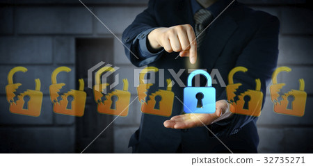 Male Cyber Security Manager Selecting Closed Lock Male Cyber Security Manager Selecting Closed Lock 32735271