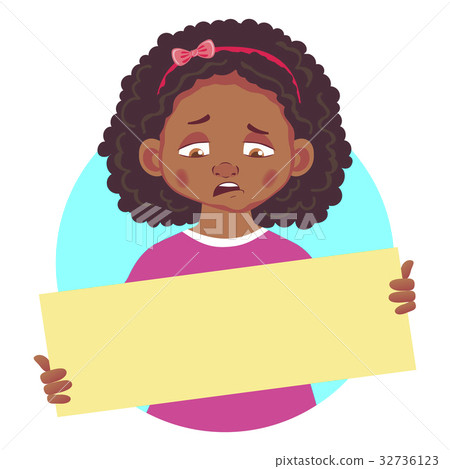 Sad african girl holding blank poster 32736123