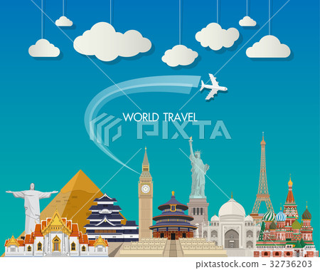 World famous Landmark paper art. Global Travel. 32736203