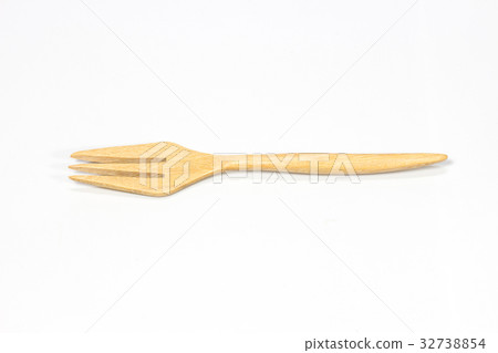 Wooden fork on white background 32738854