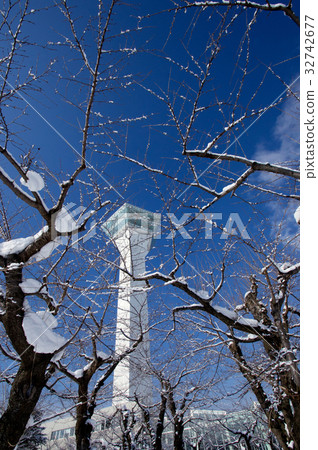 站立在冬天天空的Goryokaku塔 32742677
