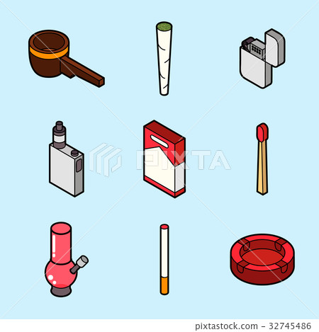 Smoking flat outline isometric set Smoking flat outline isometric set 32745486