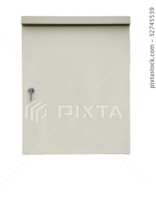 The gray steel cabinet with lock on the handle The gray steel cabinet with lock on the handle 32745539