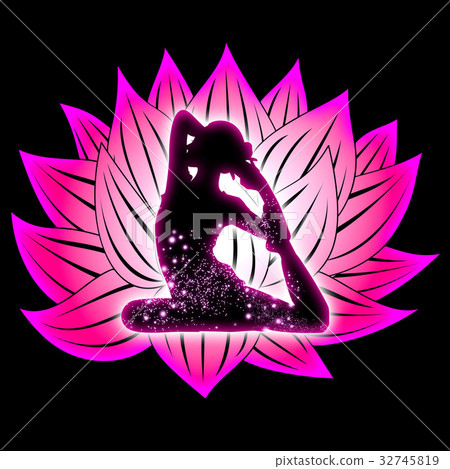 Yoga and pink lotus flower illustration black background Yoga and pink lotus flower illustration black background 32745819