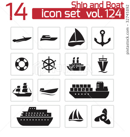 Vector black ship and boat icons set Vector black ship and boat icons set 32745892