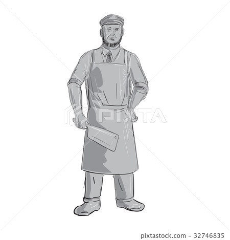 Vintage Butcher Meat Cleaver Standing Drawing Vintage Butcher Meat Cleaver Standing Drawing 32746835