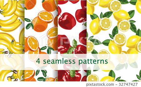 Vector seamless fruit pattern set. Repeating fruit Vector seamless fruit pattern set. Repeating fruit 32747427
