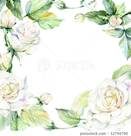 Wildflower rose flower frame in a watercolor style 32748700