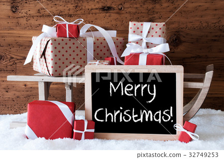 Sleigh With Gifts On Snow, Text Merry Christmas 32749253