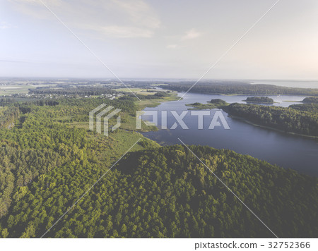 Aerial view of green islands on the lake in Poland 32752366